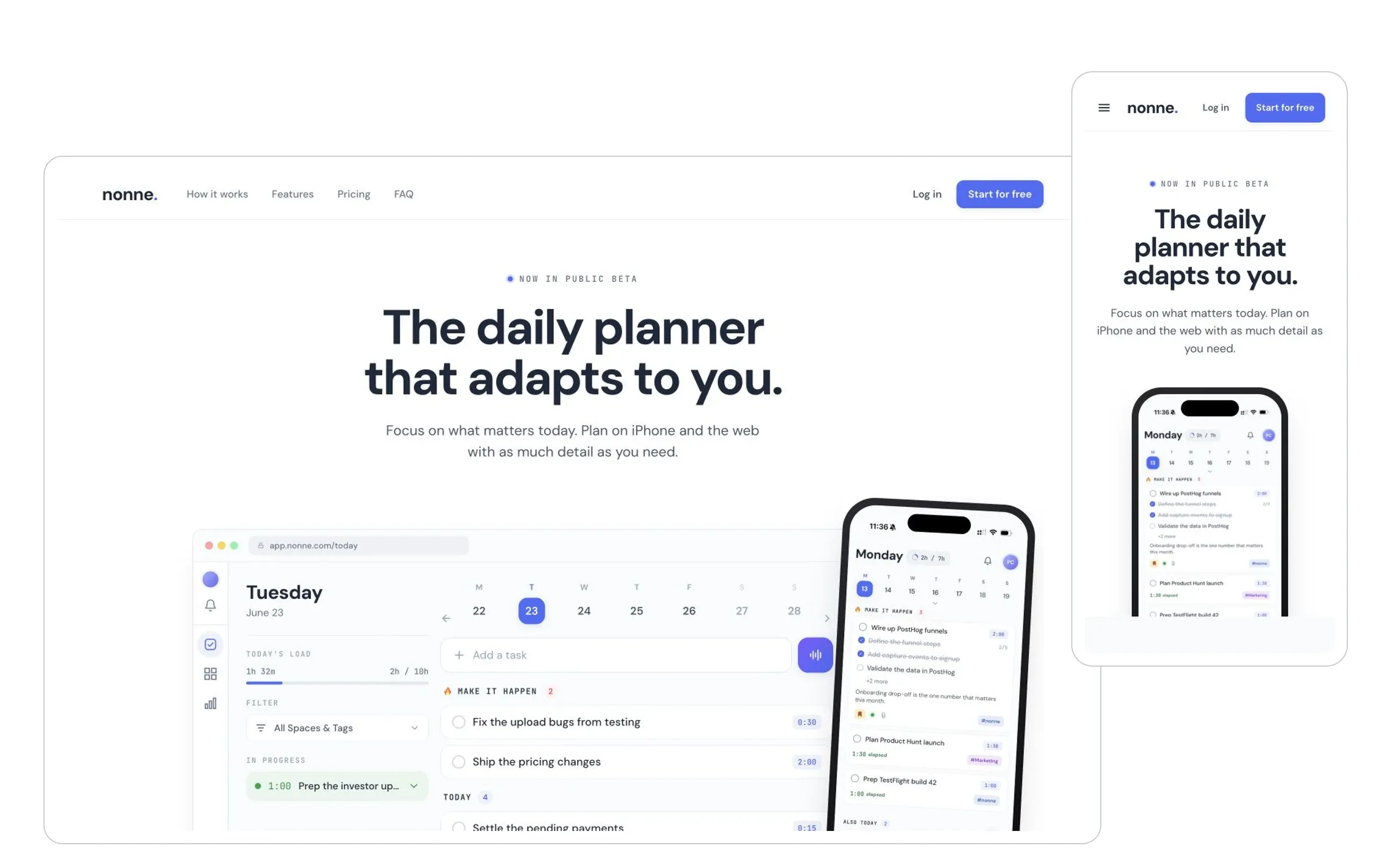 nonne daily planner website on desktop and mobile